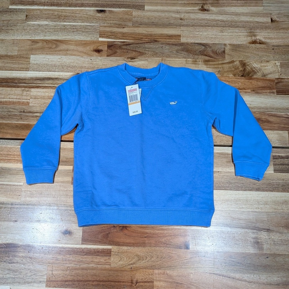 NWT Vineyard Vines Boys Cooper Crewneck Sweatshirt 7 Breaker Blue Cotton